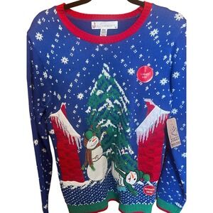 Jolly Sweaters Ugly Christmas‎ Sweater Snowman Light Up Blue Medium NEW